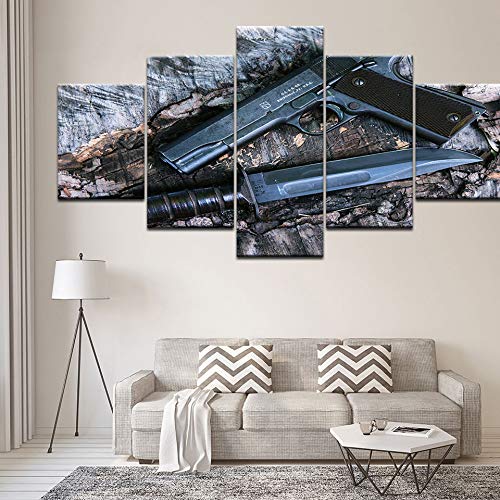 N / A Pintura sin Marco Moda Lienzo colección de Arte Modular 5 Piezas Pistola Minimalista Restaurante Mural decoración del hogar CJX1521 20x35cmx2, 20x45cmx2, 20x55cmx1