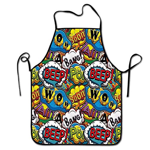 N\A Delantal de superhéroe Dibujo de cómics Bocadillo de diálogo Beep Wow con vívidos Efectos Antiguos Delantal de impresión Sobrenatural para niños Niños Multicolor