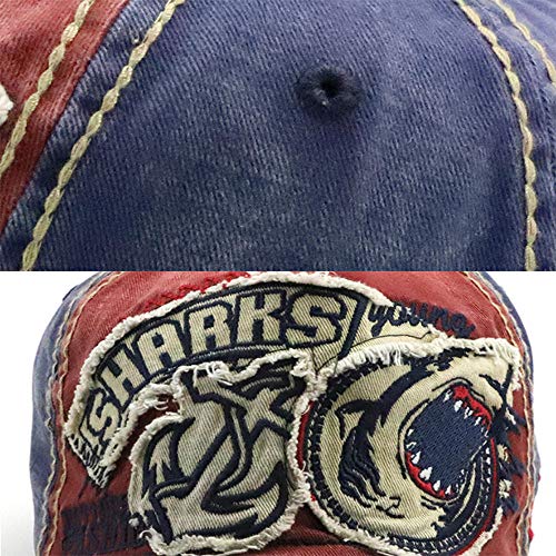 “N/A” Gorra De Béisbol Lavada Gorra De Sombrilla Personalizada De Tiburón Sombrero De Vaquero Retro De Moda Salvaje-Azul Vaquero