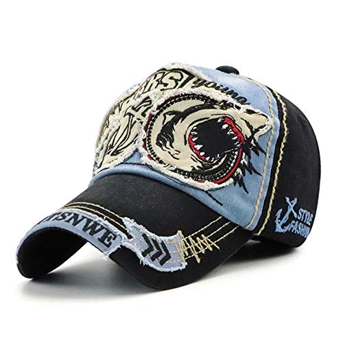 “N/A” Gorra De Béisbol Lavada Gorra De Sombrilla Personalizada De Tiburón Sombrero De Vaquero Retro De Moda Salvaje-Azul Vaquero