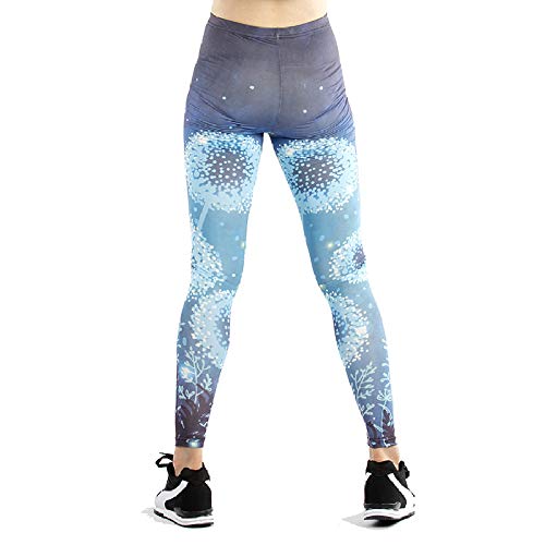 NA Señoras Leggings Dandelion Imprimir Skinny Stretch Leggings Deportivos Moda Running Azul L