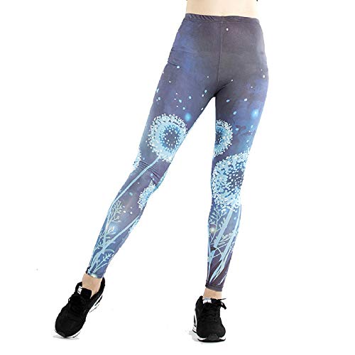 NA Señoras Leggings Dandelion Imprimir Skinny Stretch Leggings Deportivos Moda Running Azul L