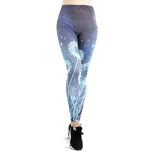 NA Señoras Leggings Dandelion Imprimir Skinny Stretch Leggings Deportivos Moda Running Azul L