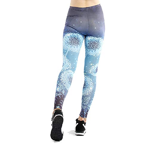 NA Señoras Leggings Dandelion Imprimir Skinny Stretch Leggings Deportivos Moda Running Azul L