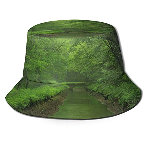 NA Unisex lavado de algodón empacable para pesca de verano de viaje sombrero de cubo sombrero al aire libre Cap -River bosque puente