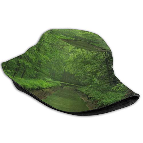NA Unisex lavado de algodón empacable para pesca de verano de viaje sombrero de cubo sombrero al aire libre Cap -River bosque puente