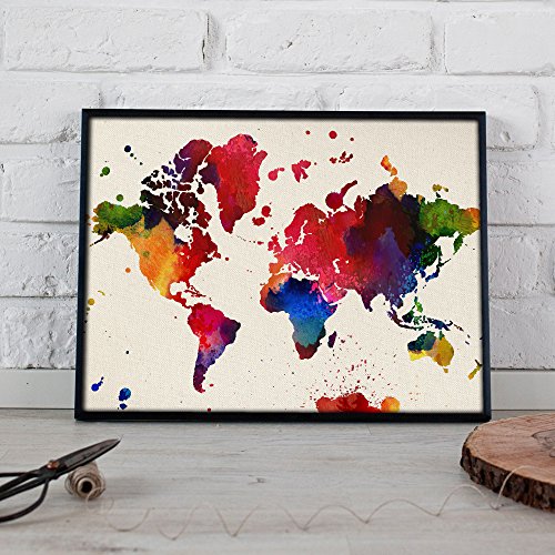 Nacnic Lámina para enmarcar MAPAMUNDI. Mapa del Mundo. Poster con imágenes del Mundo de Estilo Acuarela. Lámina mapas. Decoración de hogar. Láminas tamaño 30x40 para enmarcar. Papel 250 Gramos