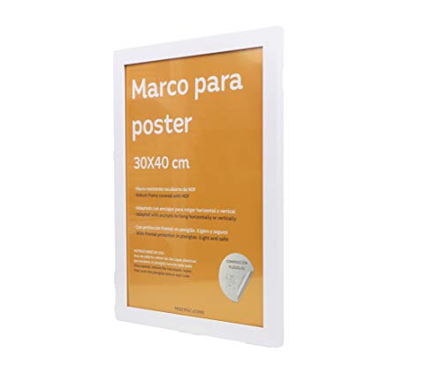 Nacnic Set de 4 Marcos Blancos para Fotos, Posters, láminas, Diplomas. Tamaño(30x40 cm). Robustos de MDF y Frontal de plexiglas. Marcos Blancos para Colgar