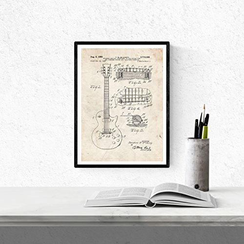 Nacnic Vintage - Pack de 4 Láminas con Patentes de Música. Set de Posters con inventos y Patentes Antiguas. Elije el Color Que Más te guste. Impreso en Papel de 250 Gramos