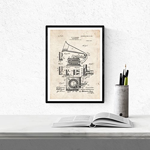 Nacnic Vintage - Pack de 4 Láminas con Patentes de Música. Set de Posters con inventos y Patentes Antiguas. Elije el Color Que Más te guste. Impreso en Papel de 250 Gramos