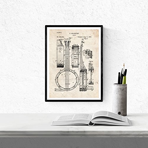 Nacnic Vintage - Pack de 4 Láminas con Patentes de Música. Set de Posters con inventos y Patentes Antiguas. Elije el Color Que Más te guste. Impreso en Papel de 250 Gramos