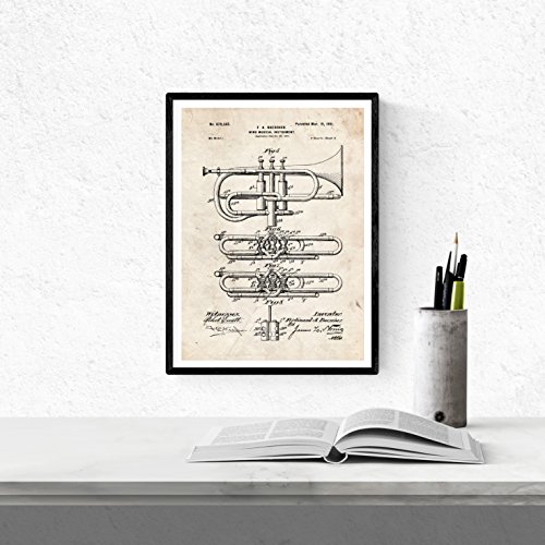 Nacnic Vintage - Pack de 4 Láminas con Patentes de Música. Set de Posters con inventos y Patentes Antiguas. Elije el Color Que Más te guste. Impreso en Papel de 250 Gramos