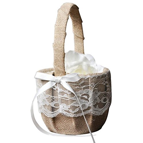 Naisicatar - Cesta de arpillera con flores y lazo, diseño rústico