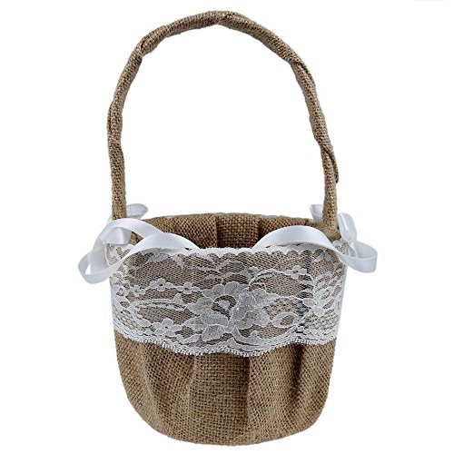 Naisicatar - Cesta de arpillera con flores y lazo, diseño rústico