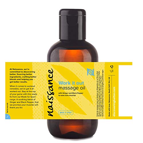 Naissance"Work it Out" - Aceite de Masaje Molestias Musculares 100ml – 100% natural: base de semillas de uva con aceites de jengibre, pimienta negra, romero, lemongrass, cilantro, lavanda y vetiver
