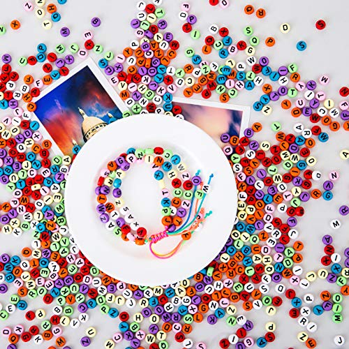 Naler 1200 Abalorios Letras Redondas de Colores Cuentas Alfabeto para Pulseras DIY Manualidades(7mm, 26 Letras)
