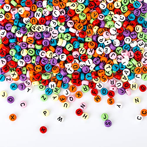 Naler 1200 Abalorios Letras Redondas de Colores Cuentas Alfabeto para Pulseras DIY Manualidades(7mm, 26 Letras)