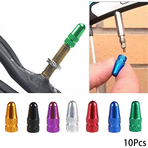 NANAD - Tapones de válvula Presta en aleación de aluminio anodizado, multicolor, para bicicleta, 10 unidades, tapas antipolvo de estilo francés, No nulo, Amarillo, 17*6mm