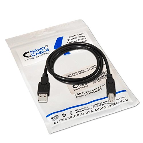 NANOCABLE 10.01.0103-BK - Cable USB 2.0 para Impresora, Tipo A/M-B/M, Macho-Macho, Negro, 1.8mts