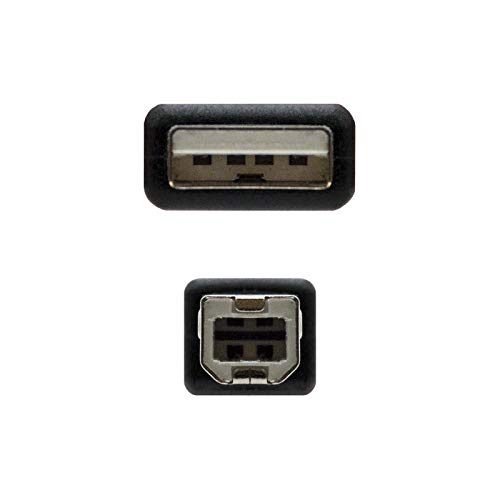 NANOCABLE 10.01.0103-BK - Cable USB 2.0 para Impresora, Tipo A/M-B/M, Macho-Macho, Negro, 1.8mts