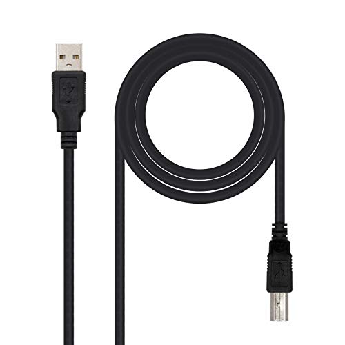 NANOCABLE 10.01.0103-BK - Cable USB 2.0 para Impresora, Tipo A/M-B/M, Macho-Macho, Negro, 1.8mts