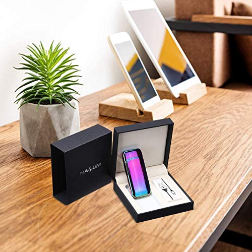 NASUM Encendedor Eléctrico, Encendedor a Prueba de Viento para Carga USB, Pantalla de Batería, Chip Inteligente, para Cigarrillos, Barbacoa, Chimenea, Camping, Hielo Colorido