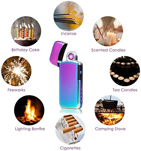NASUM Encendedor Eléctrico, Encendedor a Prueba de Viento para Carga USB, Pantalla de Batería, Chip Inteligente, para Cigarrillos, Barbacoa, Chimenea, Camping, Hielo Colorido