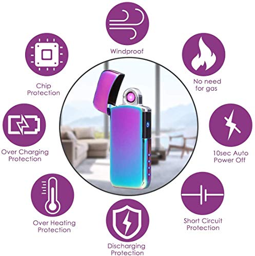 NASUM Encendedor Eléctrico, Encendedor a Prueba de Viento para Carga USB, Pantalla de Batería, Chip Inteligente, para Cigarrillos, Barbacoa, Chimenea, Camping, Hielo Colorido