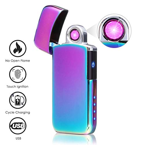 NASUM Encendedor Eléctrico, Encendedor a Prueba de Viento para Carga USB, Pantalla de Batería, Chip Inteligente, para Cigarrillos, Barbacoa, Chimenea, Camping, Hielo Colorido