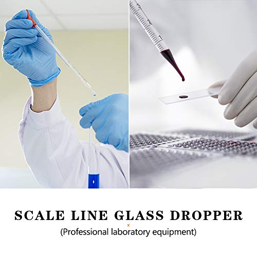 NATEE 6PCS Pipetas Cuentagotas, Laboratorio Cuentagotas de Vidrio Pipeta con Capucha de Goma Roja/Azul Pipeta de Cristal para Goma Pipeta Reutilizable (3 ml, 5 ml, 10 ml) Contiene un Cepillo