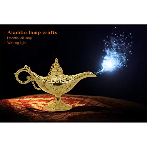 NATEE Lámpara Aladdin, Lámpara Genie Aladdin Tallada, Lámpara Genie, Lámpara Aladdin Dorada Metal Inoxidable Decoración de Hogar Mesa Fiesta Vintage 11.5 * 4 * 7.5cm Dorada Súper Brillante