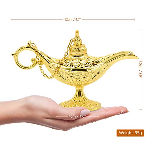 NATEE Lámpara Aladdin, Lámpara Genie Aladdin Tallada, Lámpara Genie, Lámpara Aladdin Dorada Metal Inoxidable Decoración de Hogar Mesa Fiesta Vintage 11.5 * 4 * 7.5cm Dorada Súper Brillante