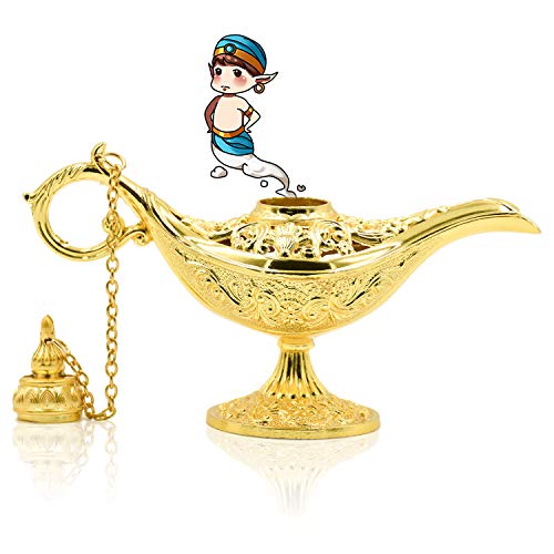 NATEE Lámpara Aladdin, Lámpara Genie Aladdin Tallada, Lámpara Genie, Lámpara Aladdin Dorada Metal Inoxidable Decoración de Hogar Mesa Fiesta Vintage 11.5 * 4 * 7.5cm Dorada Súper Brillante