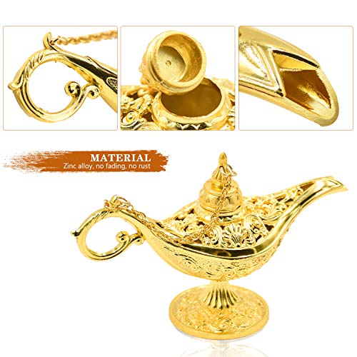 NATEE Lámpara Aladdin, Lámpara Genie Aladdin Tallada, Lámpara Genie, Lámpara Aladdin Dorada Metal Inoxidable Decoración de Hogar Mesa Fiesta Vintage 11.5 * 4 * 7.5cm Dorada Súper Brillante