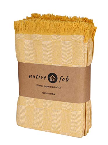 Native Fab Juego de 12 Servilletas de Tela algodón 100%, 46x46 cm Suave Cómoda Duradera Calidad de Hotel, Servilletas Lavable para Boda Eventos y Uso Diario Amarillas