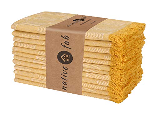 Native Fab Juego de 12 Servilletas de Tela algodón 100%, 46x46 cm Suave Cómoda Duradera Calidad de Hotel, Servilletas Lavable para Boda Eventos y Uso Diario Amarillas
