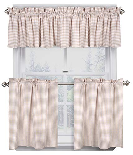 Native Fab Juego de 3 Cortina Corta de Cocina Ventana algodón Lavable, 2 Cortinas de Nivel y 1 Cortina de Cenefa, Media Ventana Cortinas para Fregadero Cocina balcón Dormitorio Café- Beige