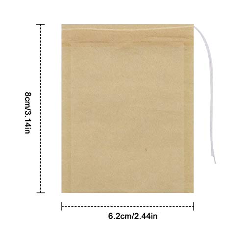 NATUCE 100 Pcs Bolsas de Filtro de té Desechables con Cordón, Bolsas de té vacias para Hierbas Sueltas, tés y café, sin blanquear, Papel de Pulpa de Madera, 6 cm x 8 cm (Blanco, 100)