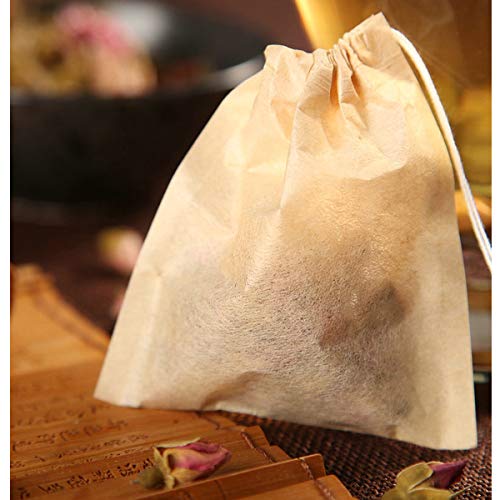 NATUCE 100 Pcs Bolsas de Filtro de té Desechables con Cordón, Bolsas de té vacias para Hierbas Sueltas, tés y café, sin blanquear, Papel de Pulpa de Madera, 6 cm x 8 cm (Blanco, 100)