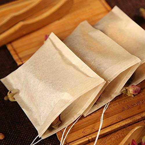 NATUCE 100 Pcs Bolsas de Filtro de té Desechables con Cordón, Bolsas de té vacias para Hierbas Sueltas, tés y café, sin blanquear, Papel de Pulpa de Madera, 6 cm x 8 cm (Blanco, 100)