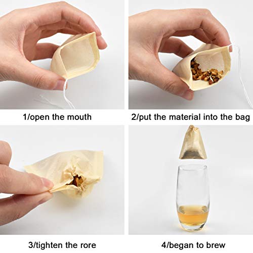 NATUCE 100 Pcs Bolsas de Filtro de té Desechables con Cordón, Bolsas de té vacias para Hierbas Sueltas, tés y café, sin blanquear, Papel de Pulpa de Madera, 6 cm x 8 cm (Blanco, 100)