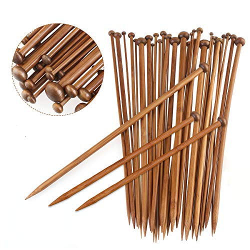 Natuce 36Pcs 18 tamaños Agujas de tejer de bambú (2.0mm a 10.0mm), Agujas de Madera, Agujas de Punto, para Suéter, Proyecto de Encajes y Flores- Mejor Set Principiantes y Profesionales