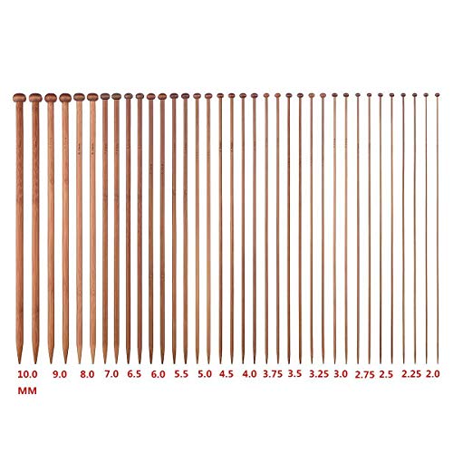 Natuce 36Pcs 18 tamaños Agujas de tejer de bambú (2.0mm a 10.0mm), Agujas de Madera, Agujas de Punto, para Suéter, Proyecto de Encajes y Flores- Mejor Set Principiantes y Profesionales