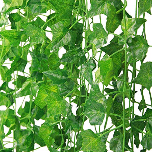 Natuce Hiedra Artificial 12 Piezas 24M Plantas Artificiales Decoracion Hiedra Guirnalda Colgantes de Plastico y Tela para Boda Fiesta Jardín Exterior Decoración de la Pared Verde