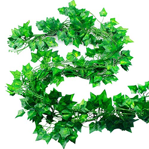 Natuce Hiedra Artificial 12 Piezas 24M Plantas Artificiales Decoracion Hiedra Guirnalda Colgantes de Plastico y Tela para Boda Fiesta Jardín Exterior Decoración de la Pared Verde