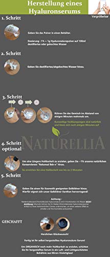 Naturellia Acido Hialuronico Polvo 5 Gramos 50 k-Dalton Altamente Concentrado - Bajo Peso Molecular Para el Efecto de Superficie - Solo Mezclar una Crema Antienvejecimiento en el Hogar