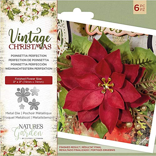 Nature's Garden Vintage Christmas-Troquel de Metal, diseño de Poinsettia Perfection, Plateado, talla única