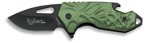 Navaja FOS Apertura Asistida Rápida Verde Hoja 5 cm para Caza, Pesca, Camping, Outdoor, Supervivencia y Bushcraft Albainox 18002-A + Portabotellas de regalo