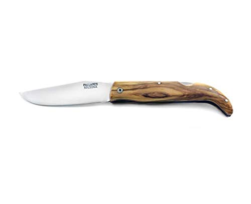 Navaja Pallarès autentica pedrafoca Nº1 9 cm madera de olivo acero carbono para Caza, Pesca, Supervivencia y Bushcraft. Hecho en Pallarès + Portabotellas de regalo