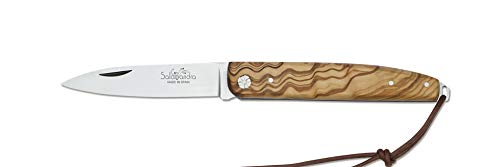 Navaja Salamandra 100011 cachas de Olivo. Hoja de Acero ACX-380 de 7,5 cm, empuñadura de 10 cm. Herramienta para Caza, Pesca, Supervivencia y Bushcraft. Hecho en Albacete. + Portabotellas de regalo